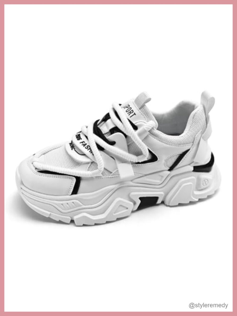 Leather Chunky Platform Sneakers Men Non-Slip Lace-Up Breathable Mesh